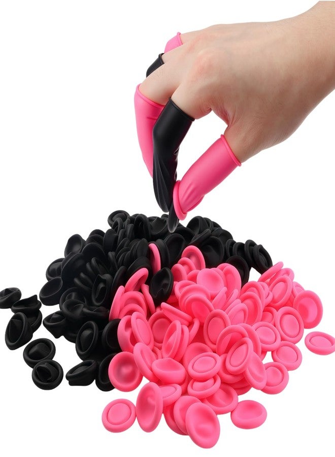 LUSTRIB 200 Pcs Disposable Silicone Finger Cots and Protectors, 100 Pink & 100 Black, Non-Allergenic Finger Gloves for Manicure, Beauty, Massage and Industrial Use - Image 1
